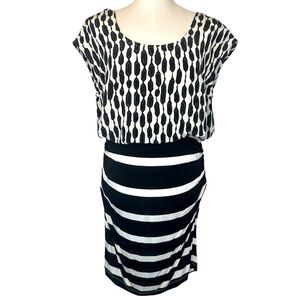 Tracey Reese Black and White Jersey Skirt Blouson Lined Dress Size L